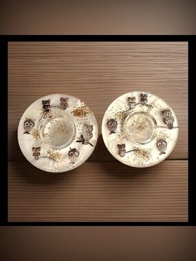 2 Dreamlight Traumlicht Gilde Lucite Tea Light Candle Holder Germany IVORY OWLS